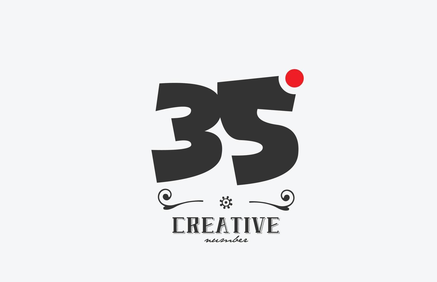 grey 35 number logo icon design with red dot. Creative template for company and business vector