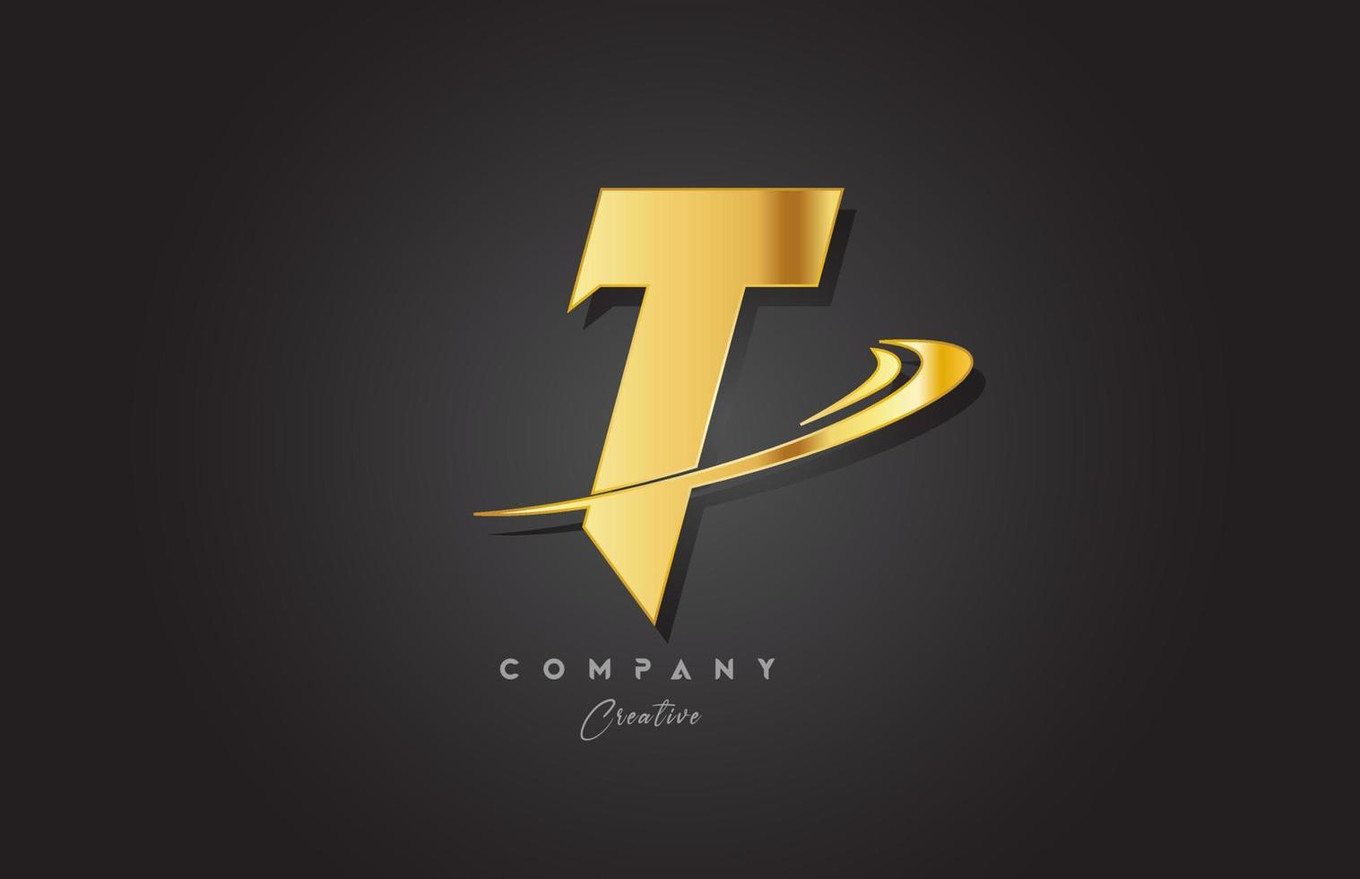 T golden alphabet letter logo icon design. Template for business and company with swoosh vector