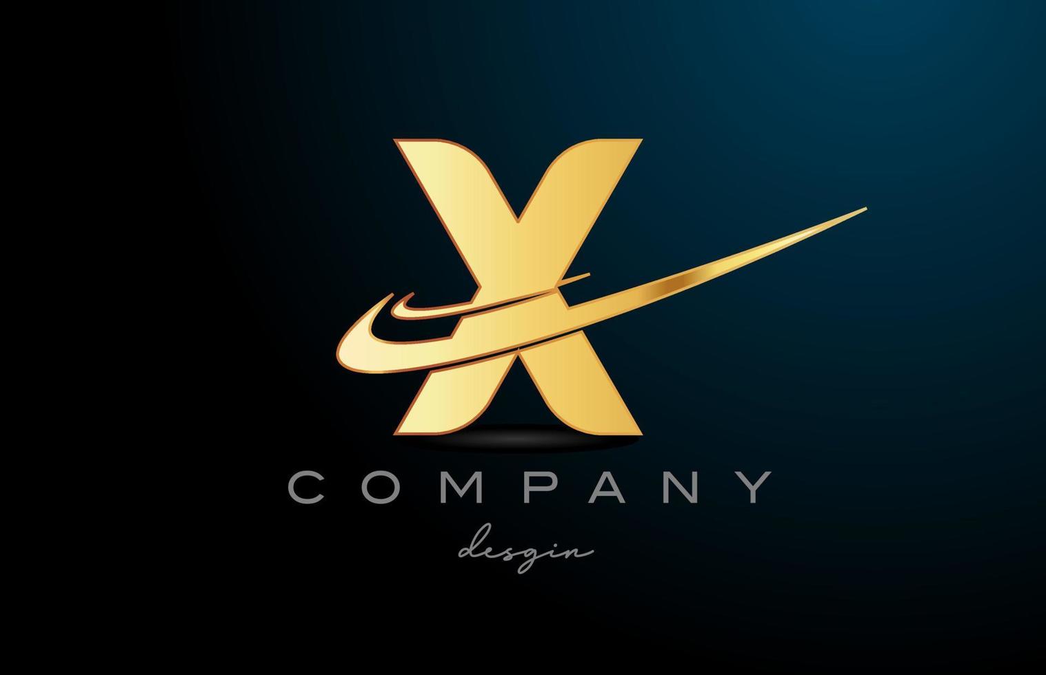 X alphabet letter logo with double swoosh in gold golden color. Corporate creative template design for company vector