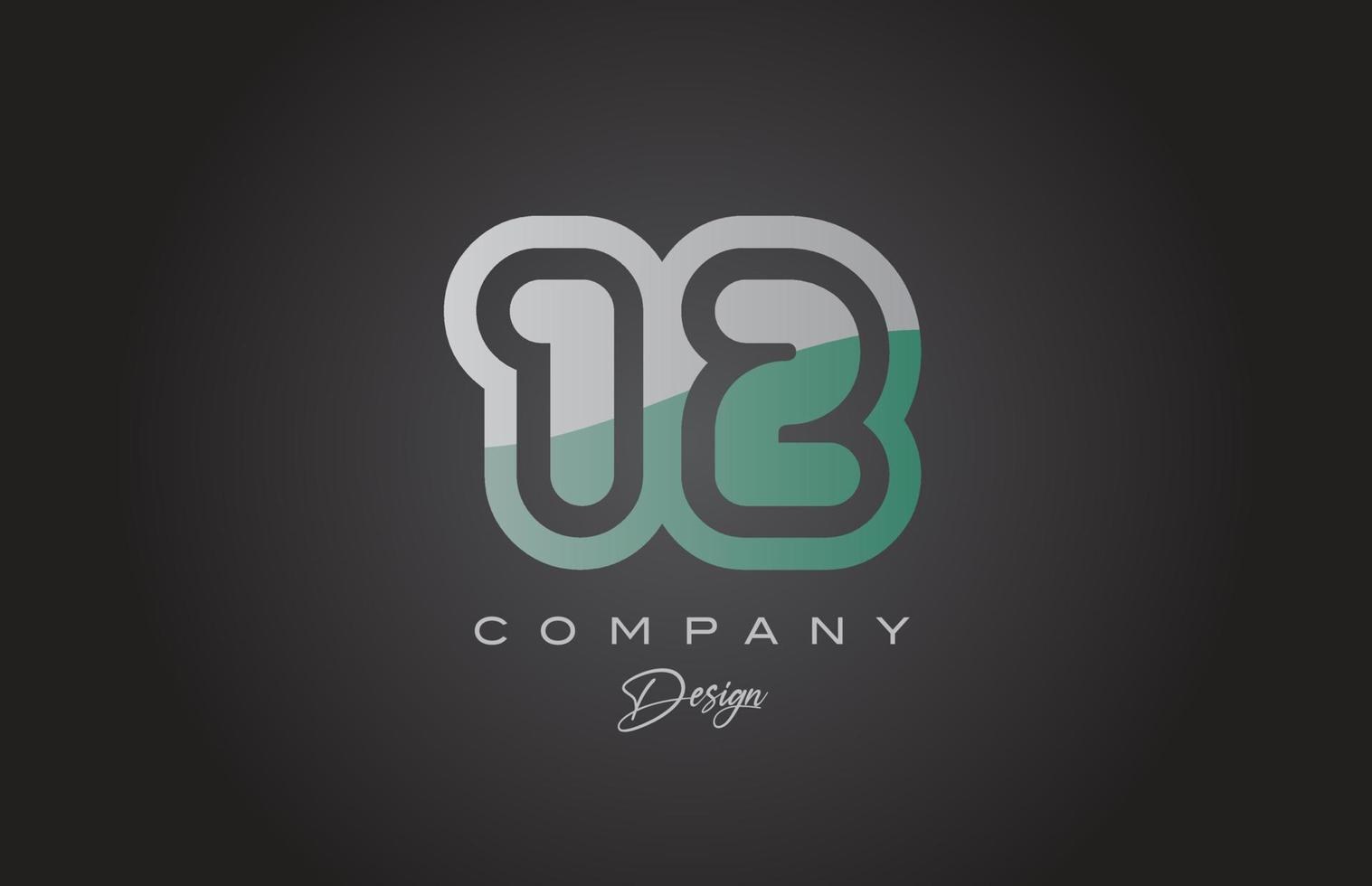 12 green grey number logo icon design. Creative template for company and business vector