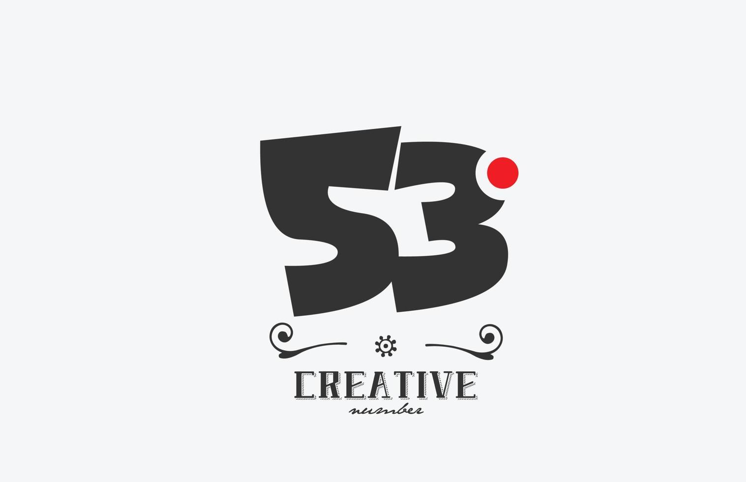 gris 53 número logo icono diseño con rojo punto. creativo modelo para empresa y negocio vector