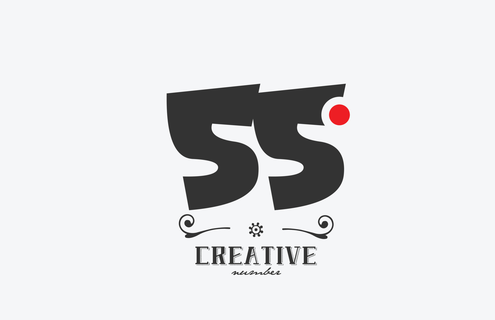 grey 55 number logo icon design with red dot. Creative template for