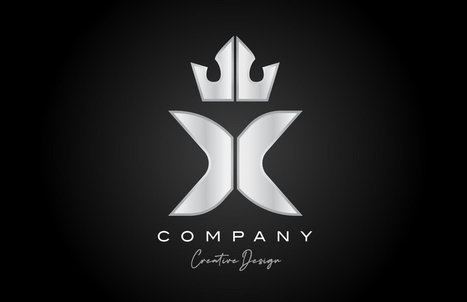 silver grey X alphabet letter logo icon design. Creative crown king template for company and business vector
