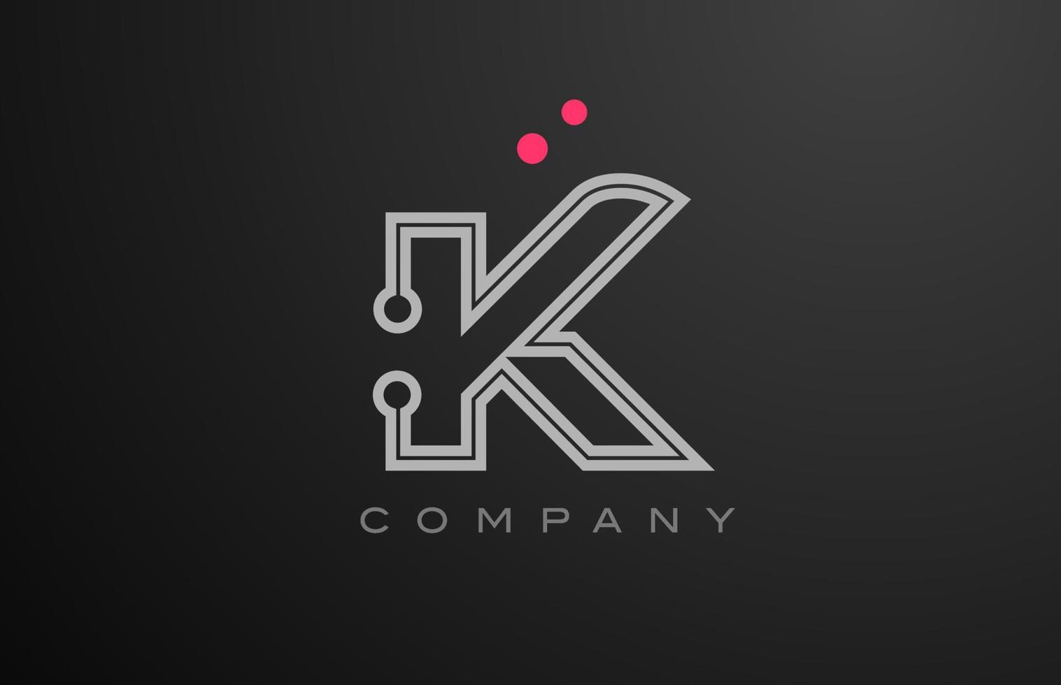pink grey line K alphabet letter logo icon design with dot. Creative template for company and business vector