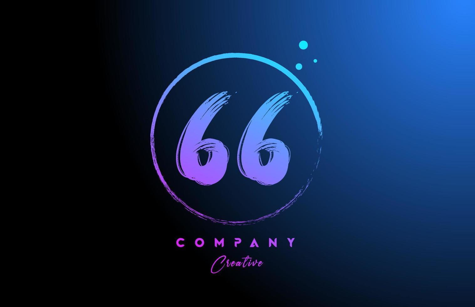 66 grunge number letter logo icon design with dots and circle. Blue pink gradient creative template for company and business vector