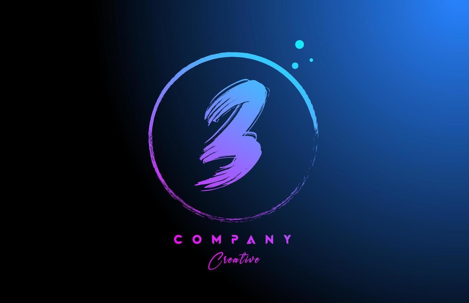 3 grunge number letter logo icon design with dots and circle. Blue pink gradient creative template for company and business vector