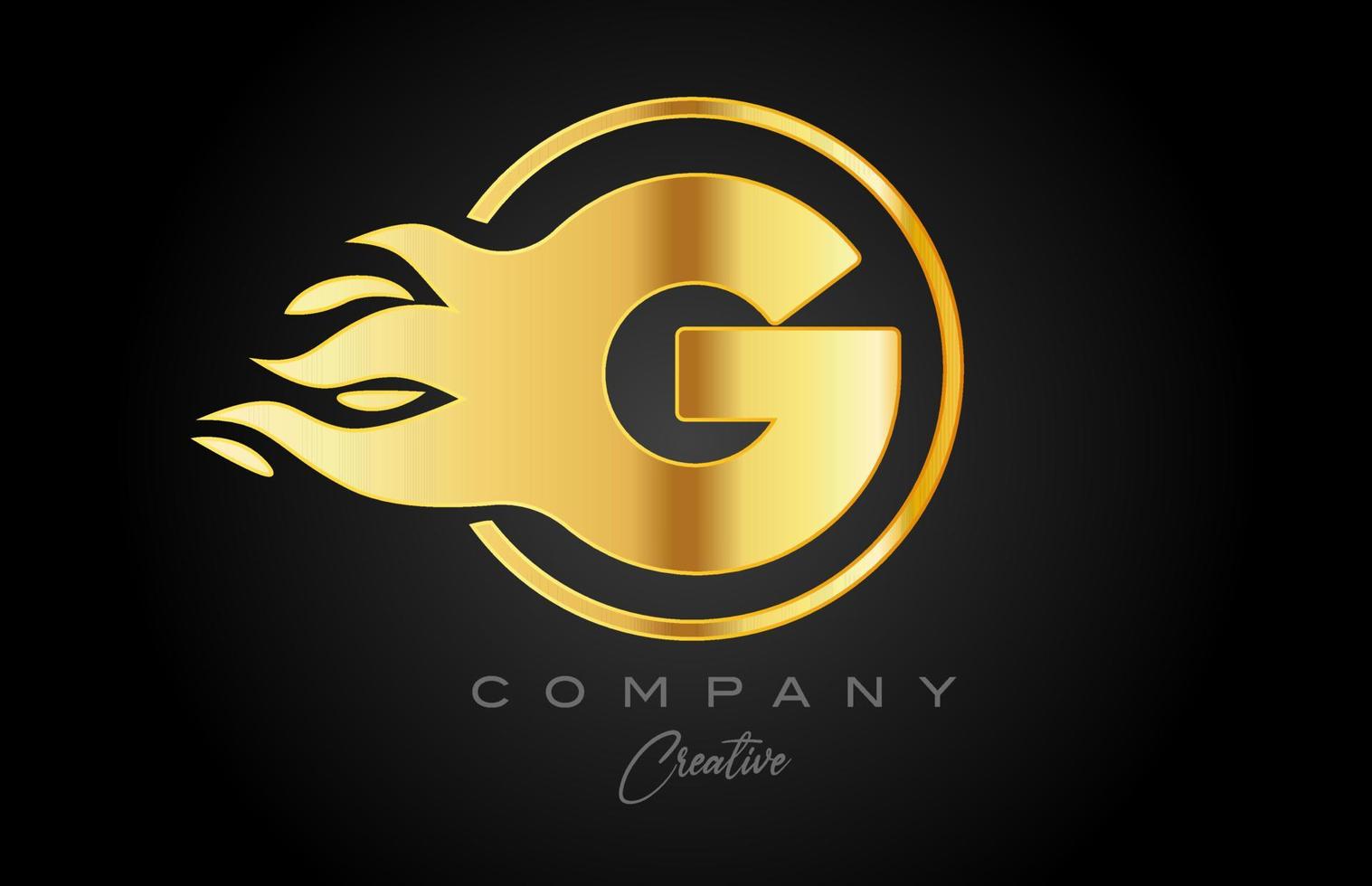 gold golden G alphabet letter icon for corporate with flames. Fire design suitable for a business logo vector