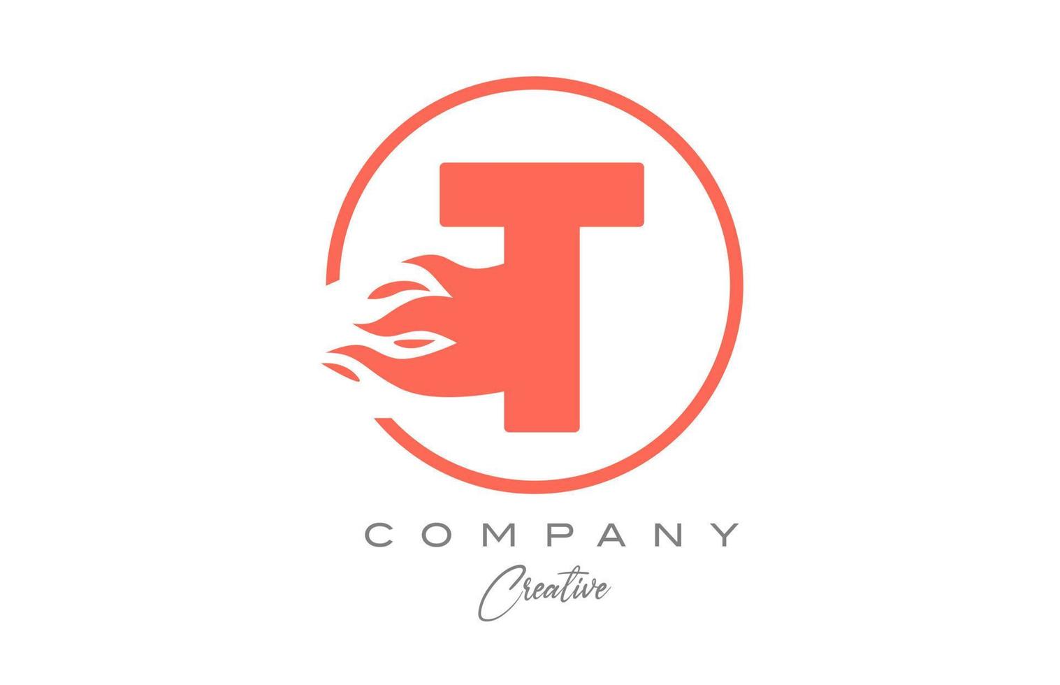 orange T alphabet letter icon for corporate with flames. Fire design suitable for a business logo vector