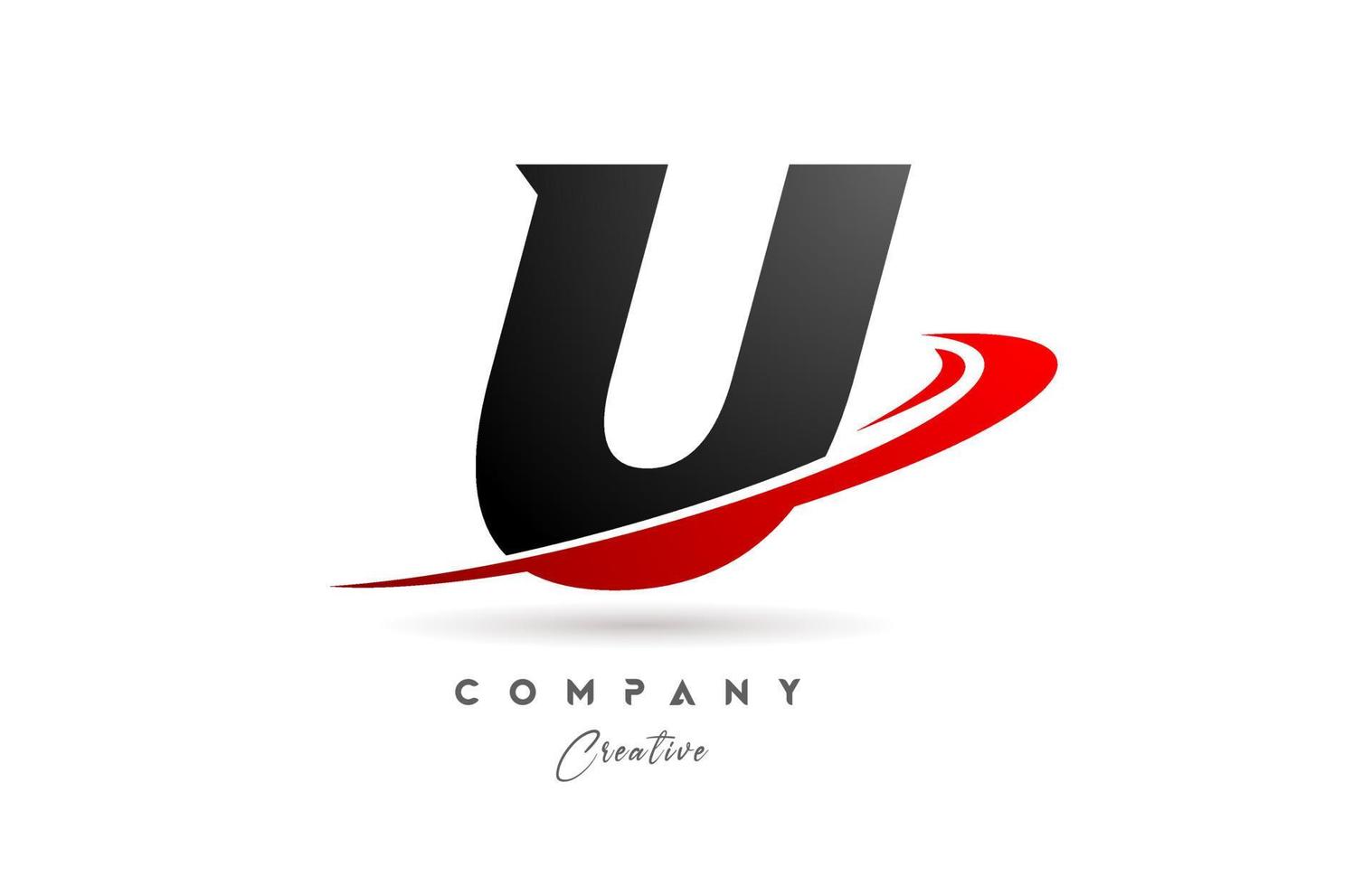 black grey U alphabet letter logo icon design with red swoosh. Creative template for company and business vector