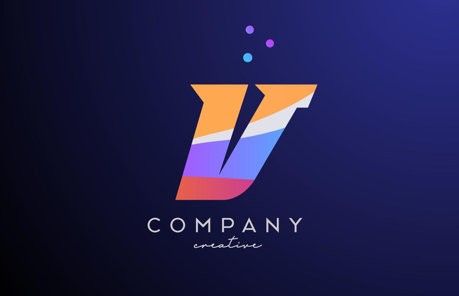 colored V alphabet letter logo icon with dots. Orange pink blue creative template design for business and company vector