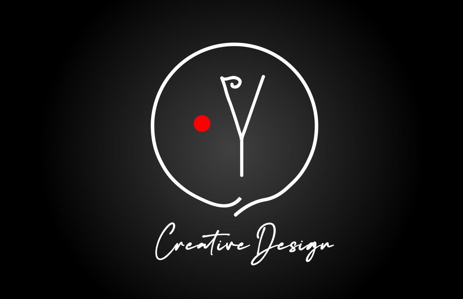 Y alphabet letter logo icon design with line red dot and vintage style. Black and white creative template for company and business vector