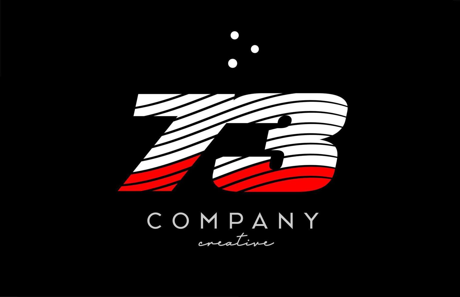 73 number logo with red white lines and dots. Corporate creative template design for business and company vector