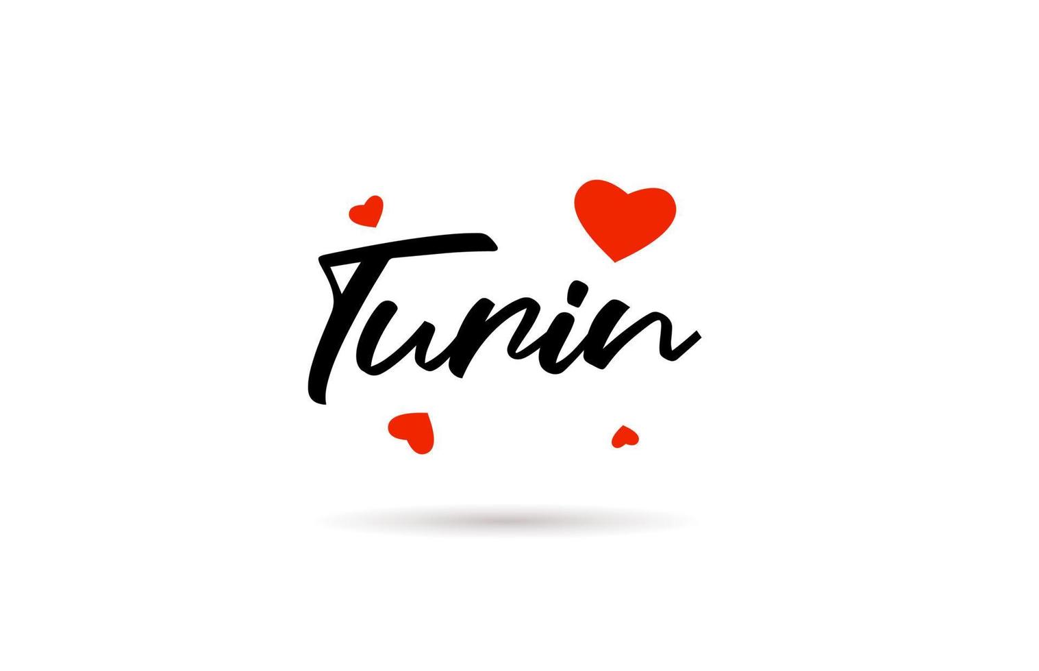 Turin handwritten city typography text with love heart vector