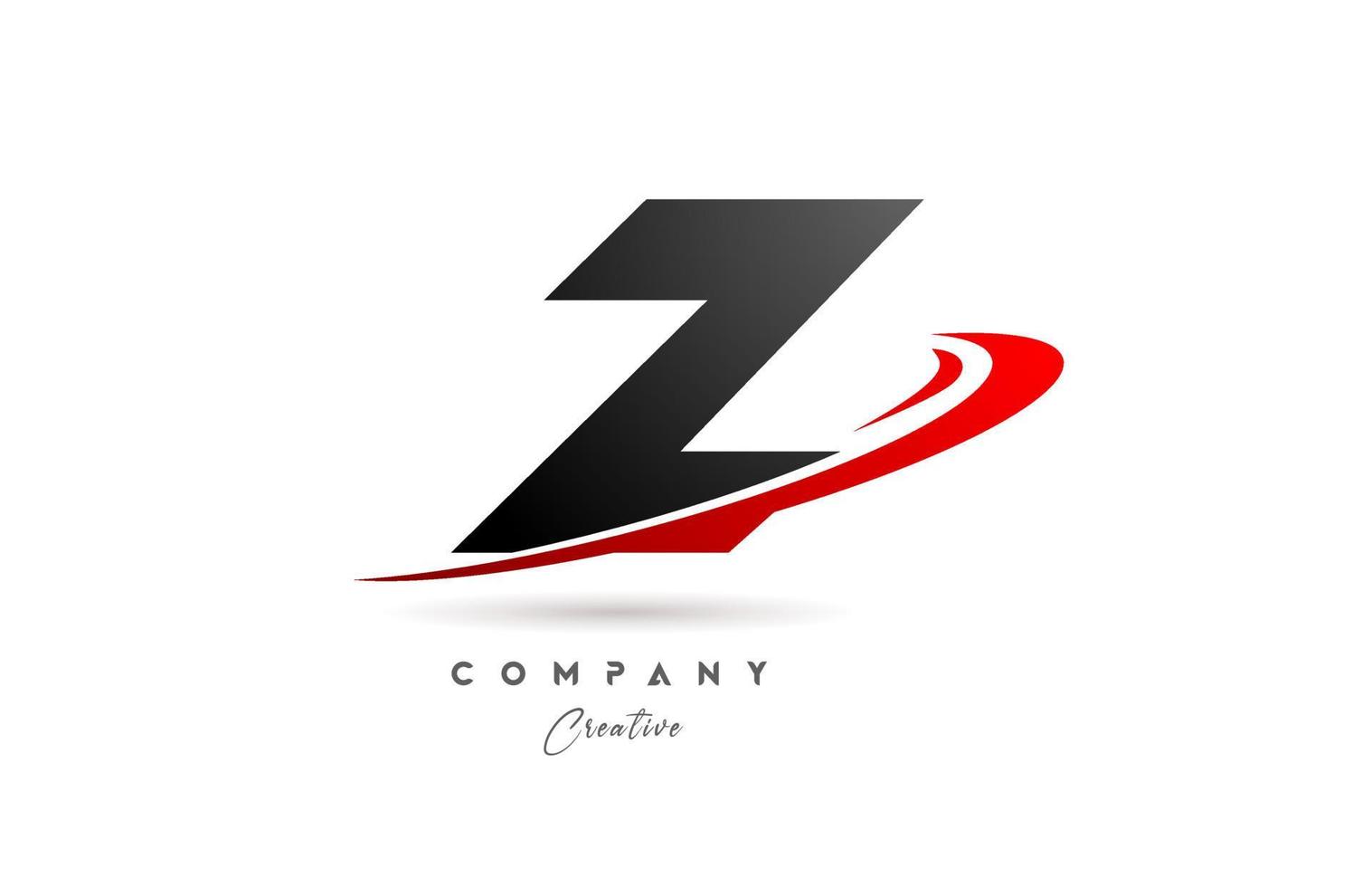 black grey Z alphabet letter logo icon design with red swoosh. Creative template for company and business vector