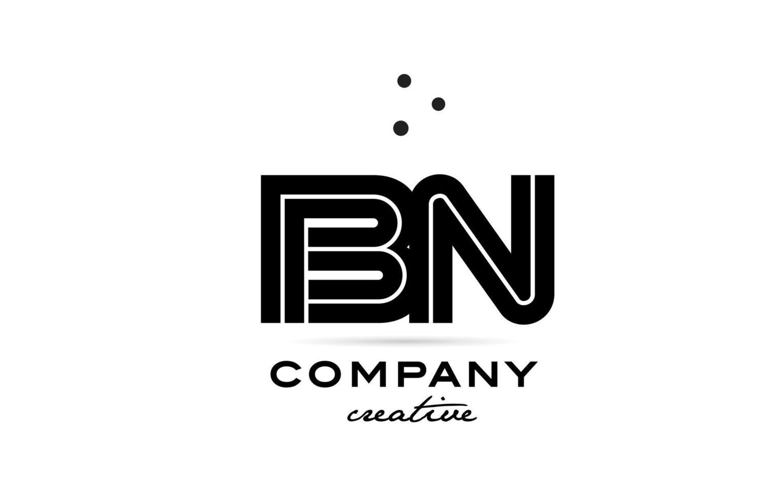 BN black and white combination alphabet bold letter logo with dots. Joined creative template design for company and business vector