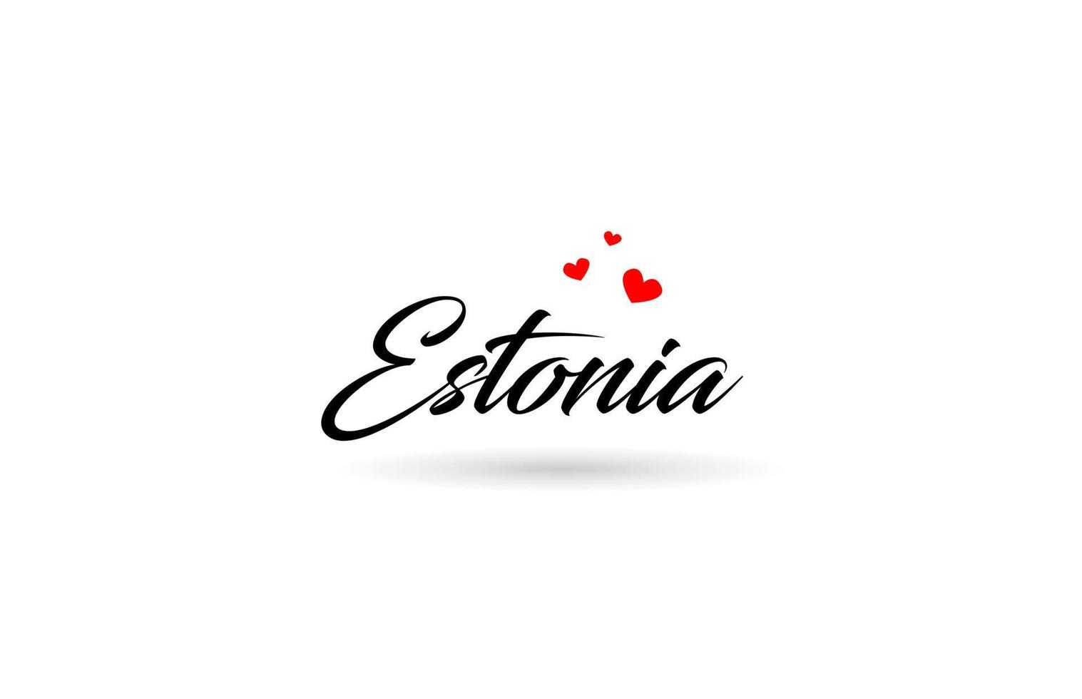 Estonia name country word with three red love heart. Creative typography logo icon design vector