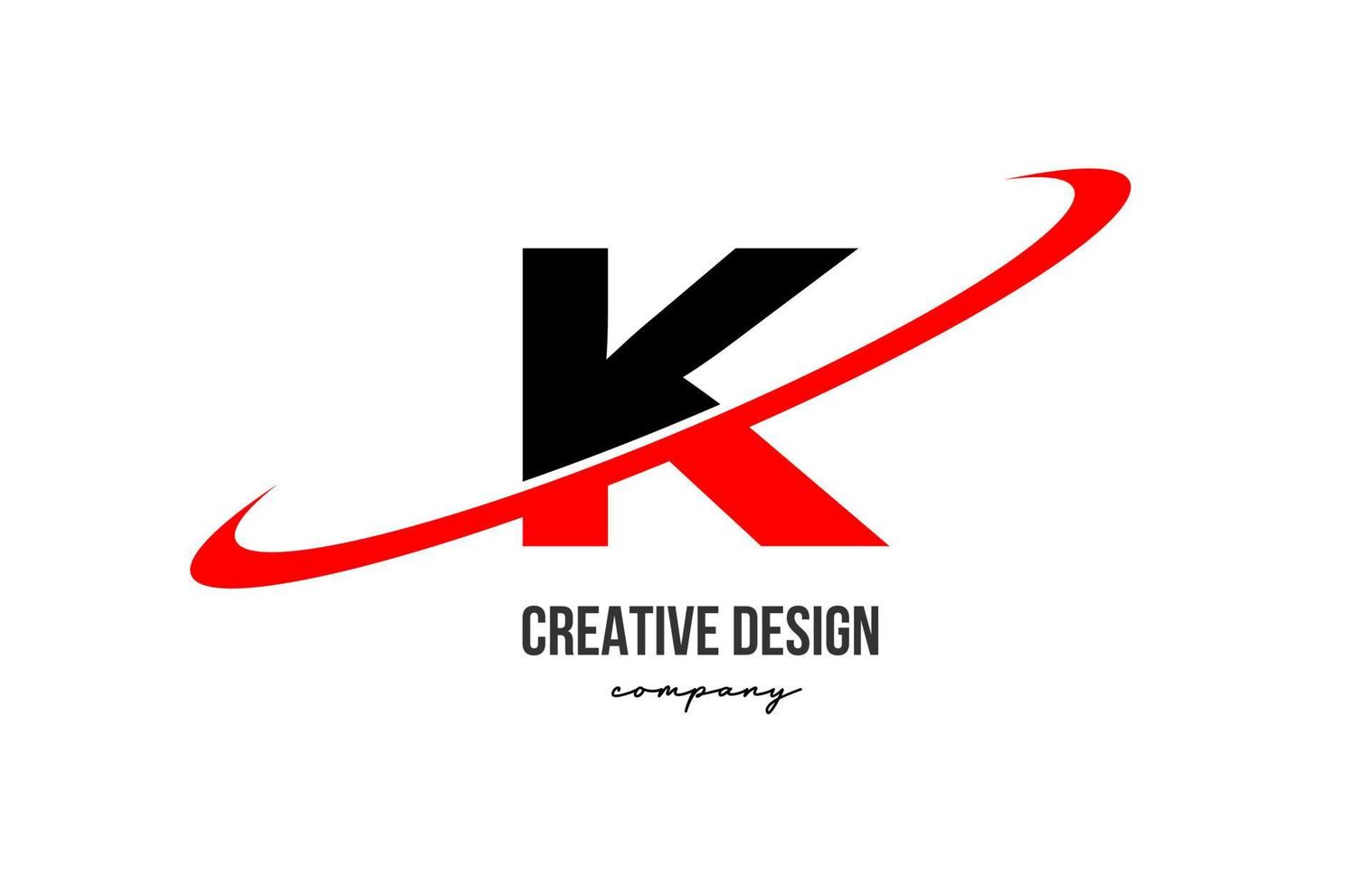 Red black K alphabet letter logo with big swoosh. Corporate creative template design for business and company vector