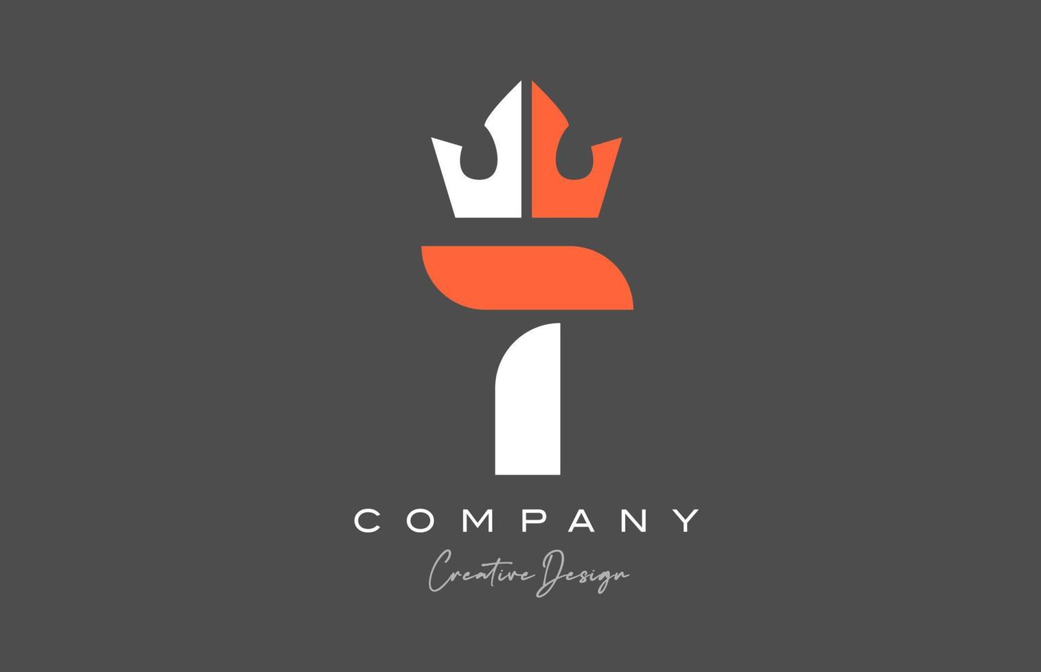 orange grey white T alphabet letter logo icon design. Creative king crown template for company and business vector
