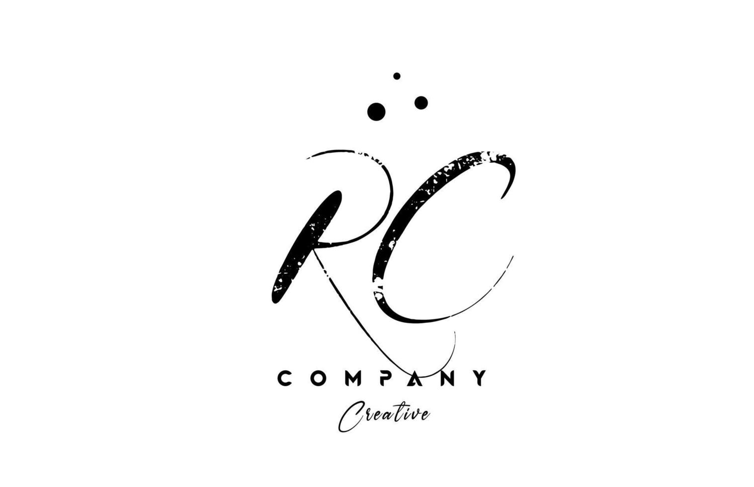 handwritten vintage RC alphabet letter logo icon combination design with dots vector
