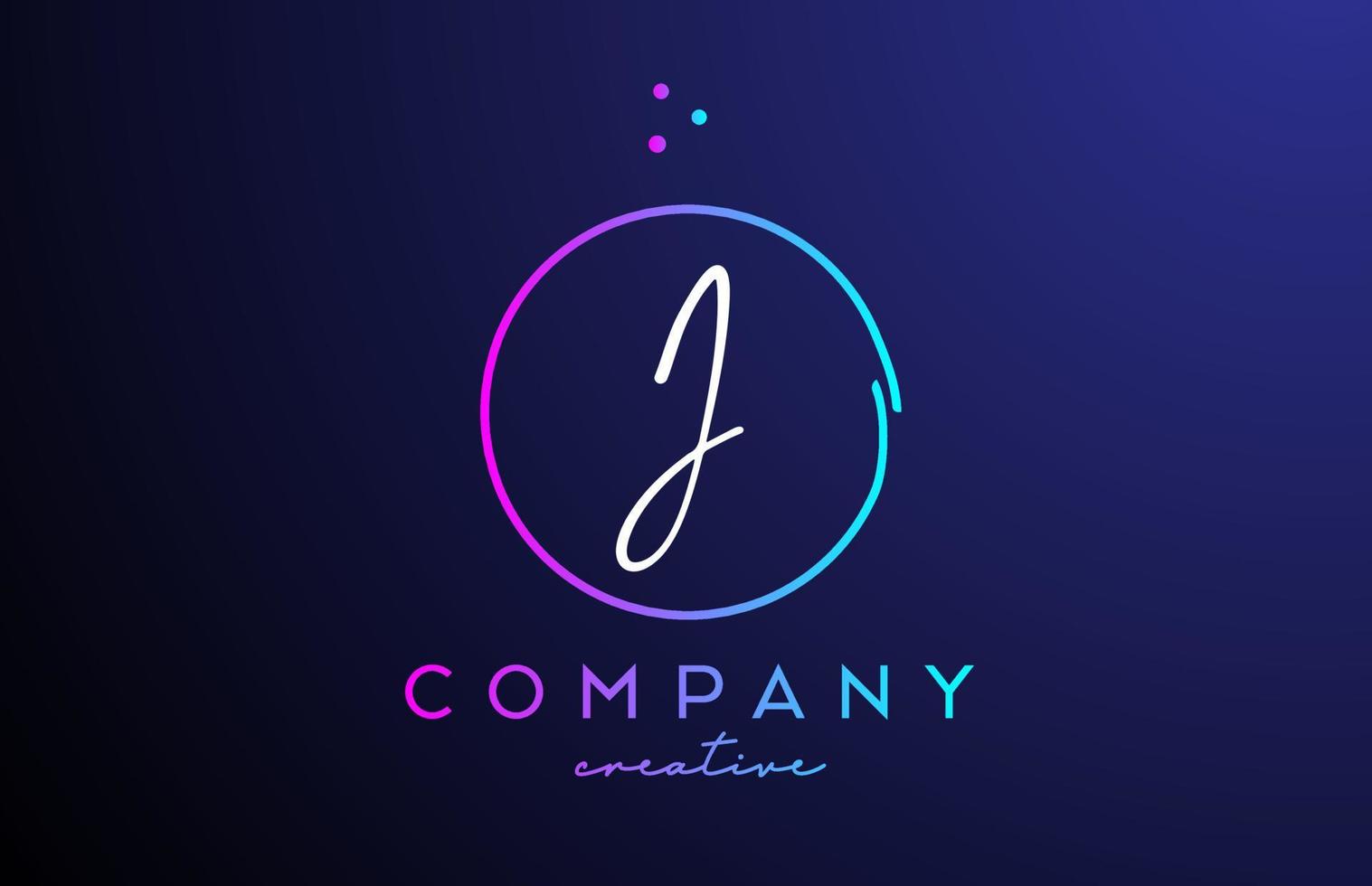 J handwritten alphabet letter logo with dots and pink blue circle. Corporate creative template design for business and company vector