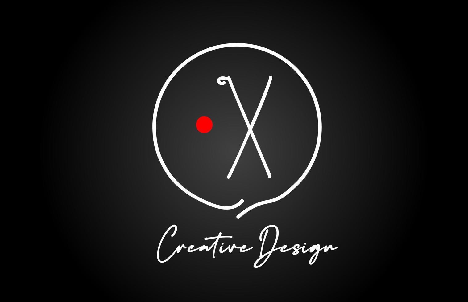 X alphabet letter logo icon design with line red dot and vintage style. Black and white creative template for company and business vector