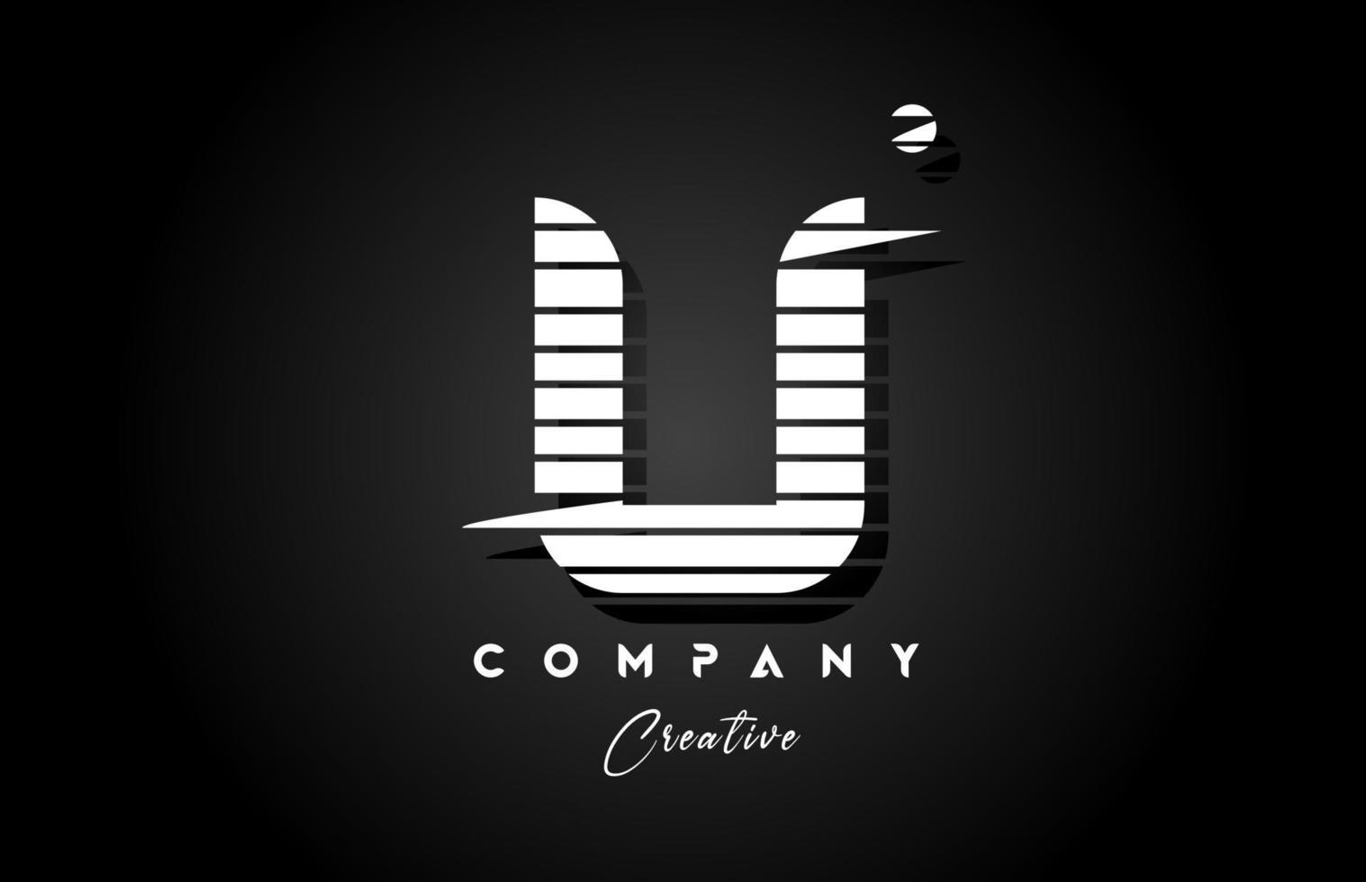 line U alphabet letter logo icon design with black and white stripe and circle. Creative template for company and business vector