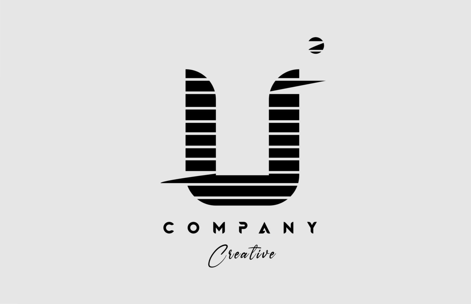 lines U alphabet letter logo icon design in black and white. Creative template for company and business with stripes vector