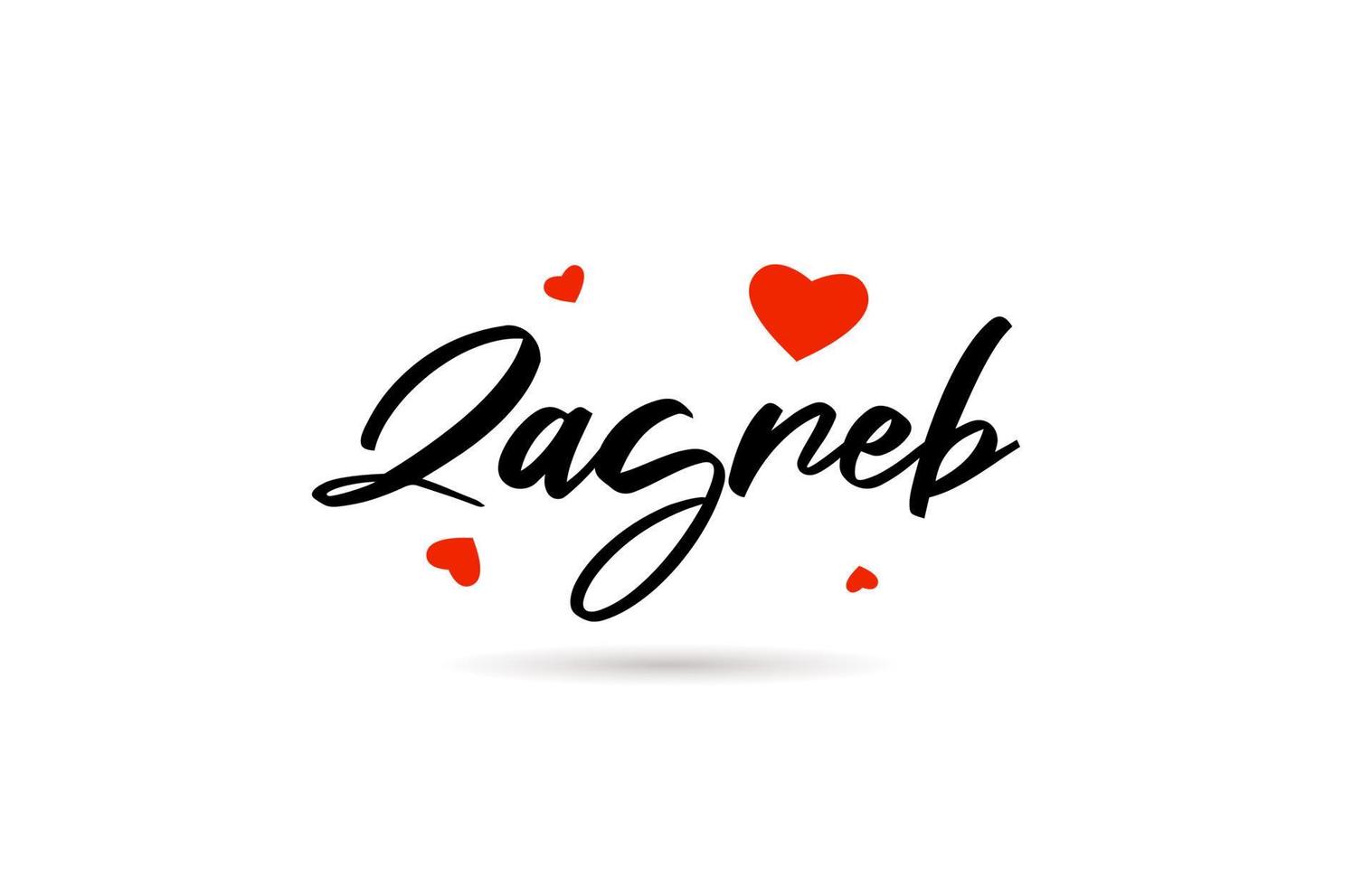 Zagreb handwritten city typography text with love heart vector