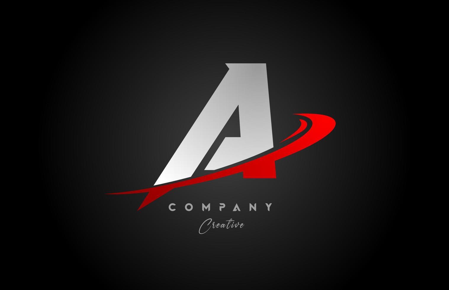 red swoosh A alphabet letter logo icon design with black grey color. Creative template for business and company vector