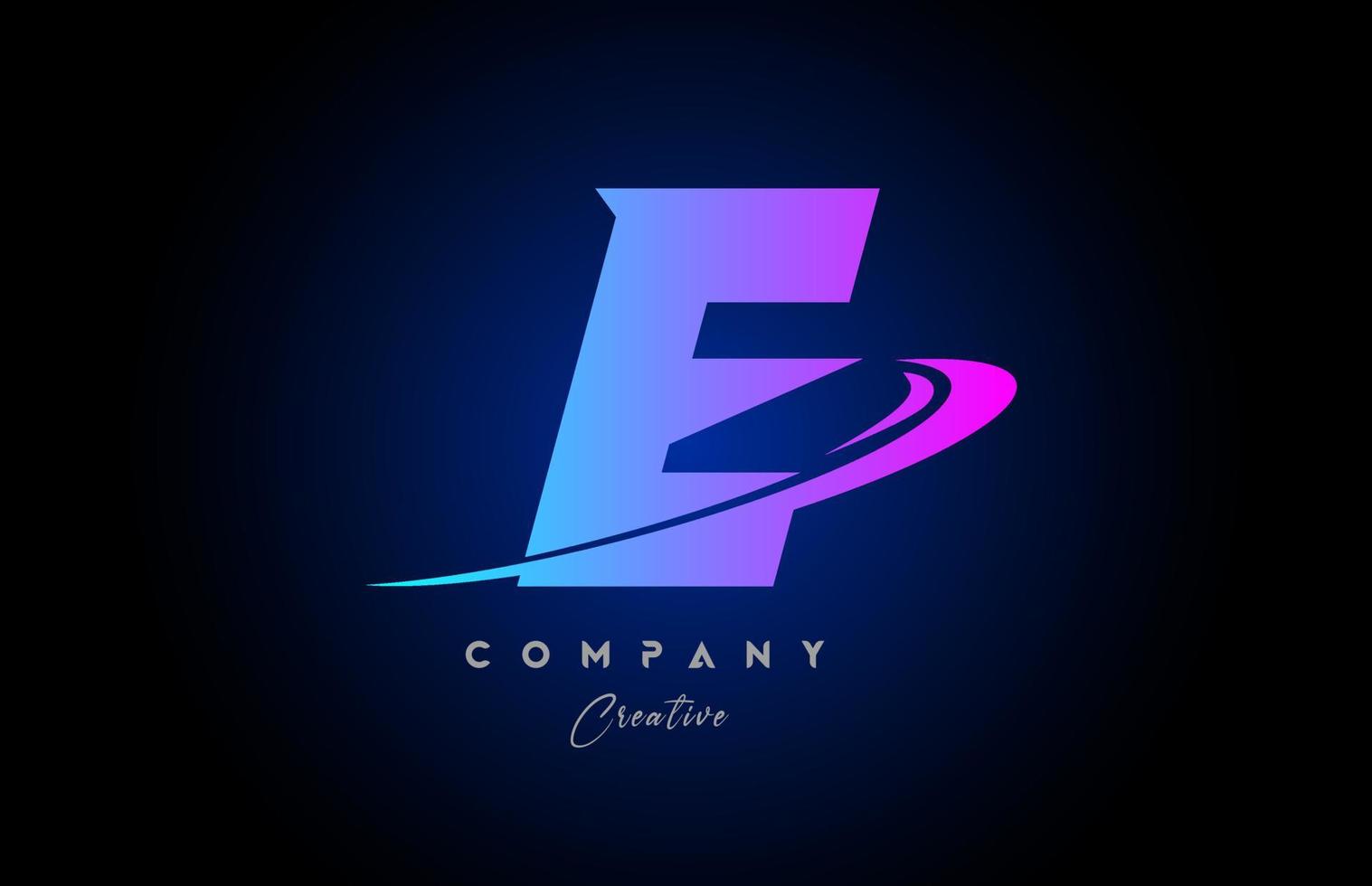 E pink blue alphabet letter logo icon design with swoosh. Creative template for company and business vector