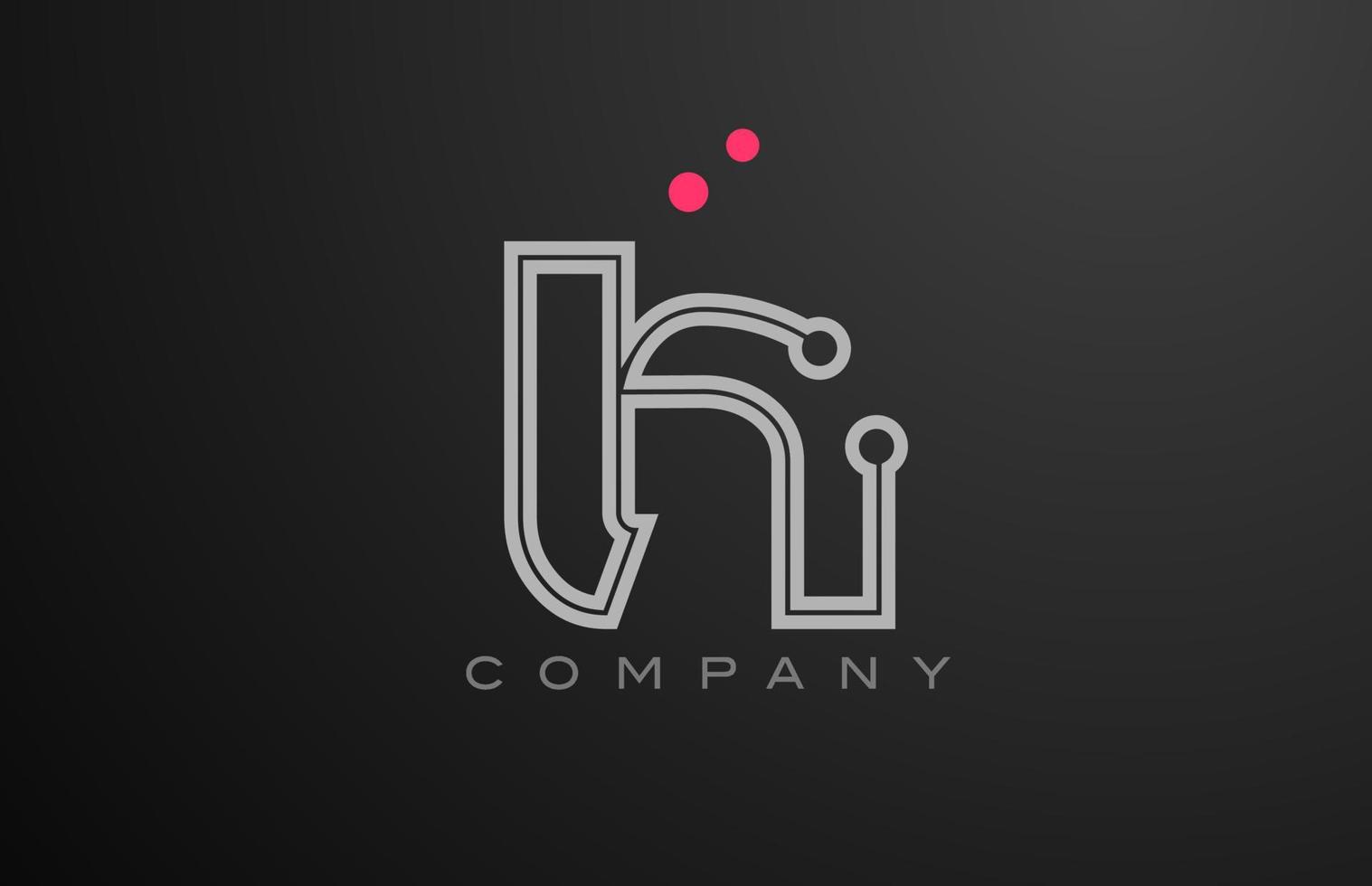 pink grey line H alphabet letter logo icon design with dot. Creative template for company and business vector