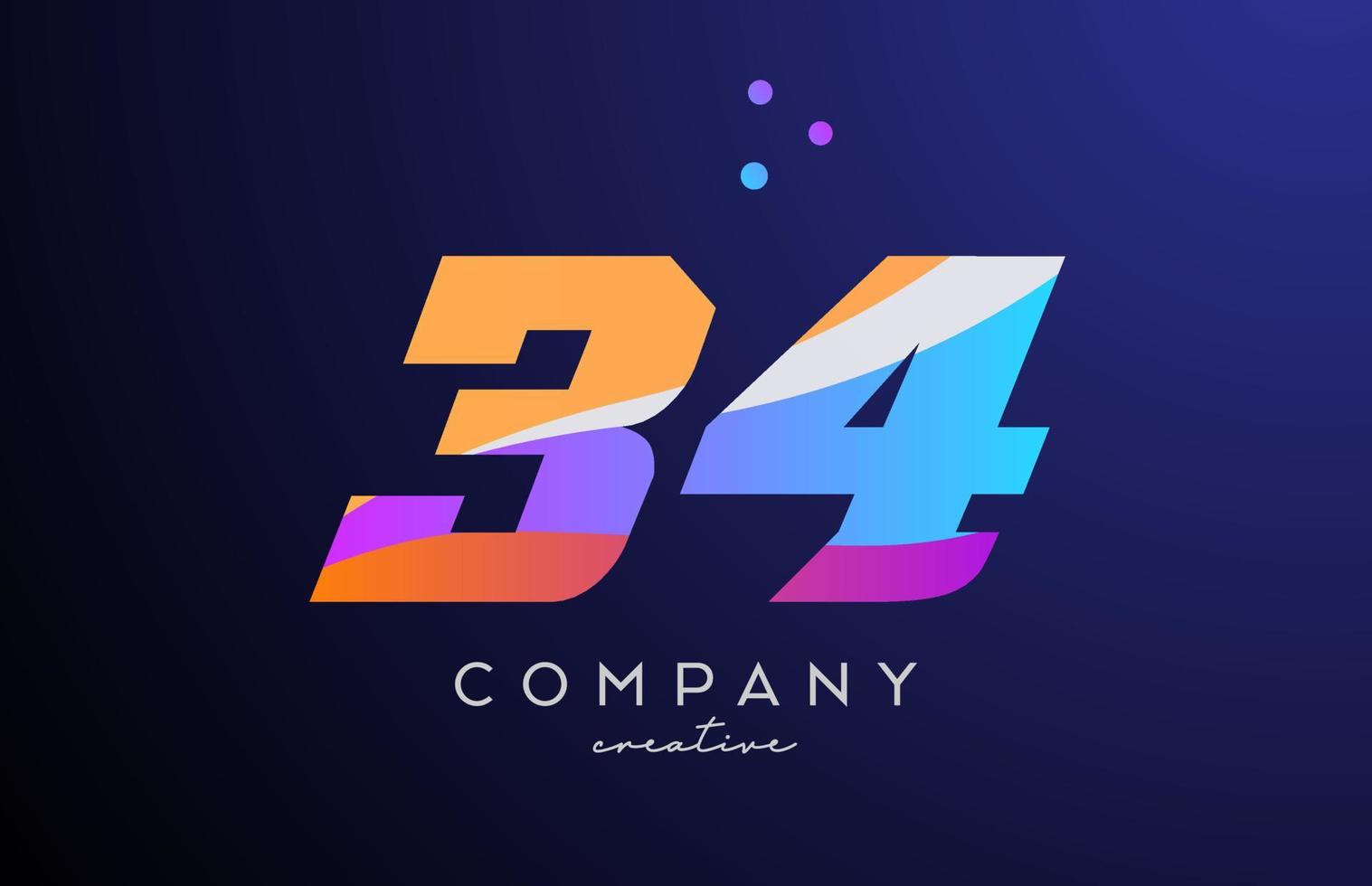 de colores número 34 logo icono con puntos amarillo azul rosado modelo diseño para un empresa y negocios vector