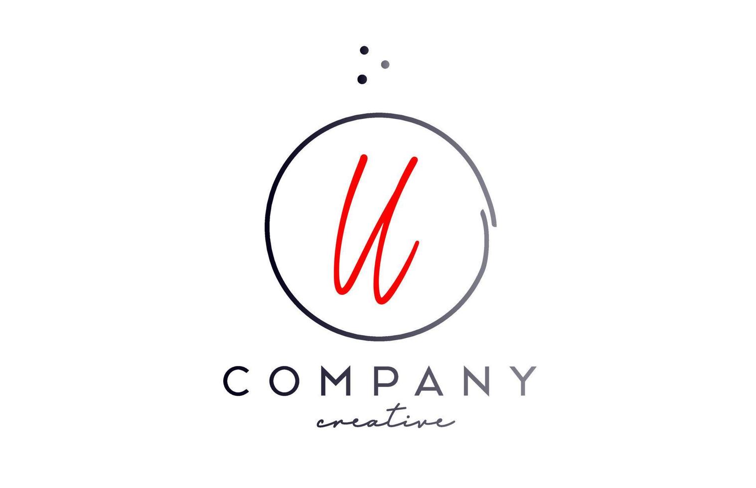 Circle U handwritten alphabet letter logo with dots and black red color. Corporate creative template design for company and business vector