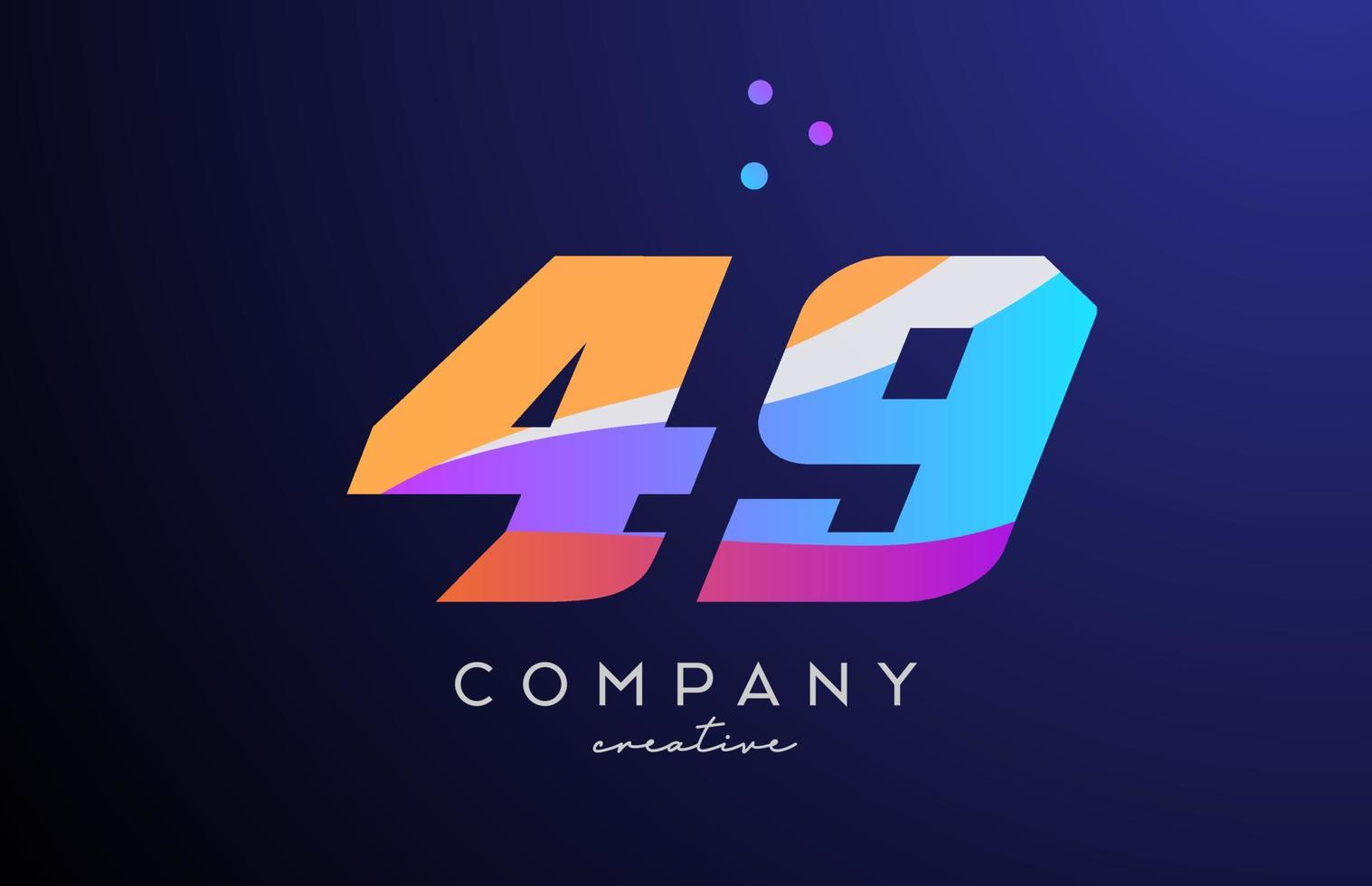 colored number 49 logo icon with dots. Yellow blue pink template design for a company and busines vector