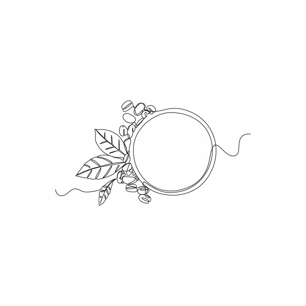 continuous line drawing of coffee and mint leaves vector