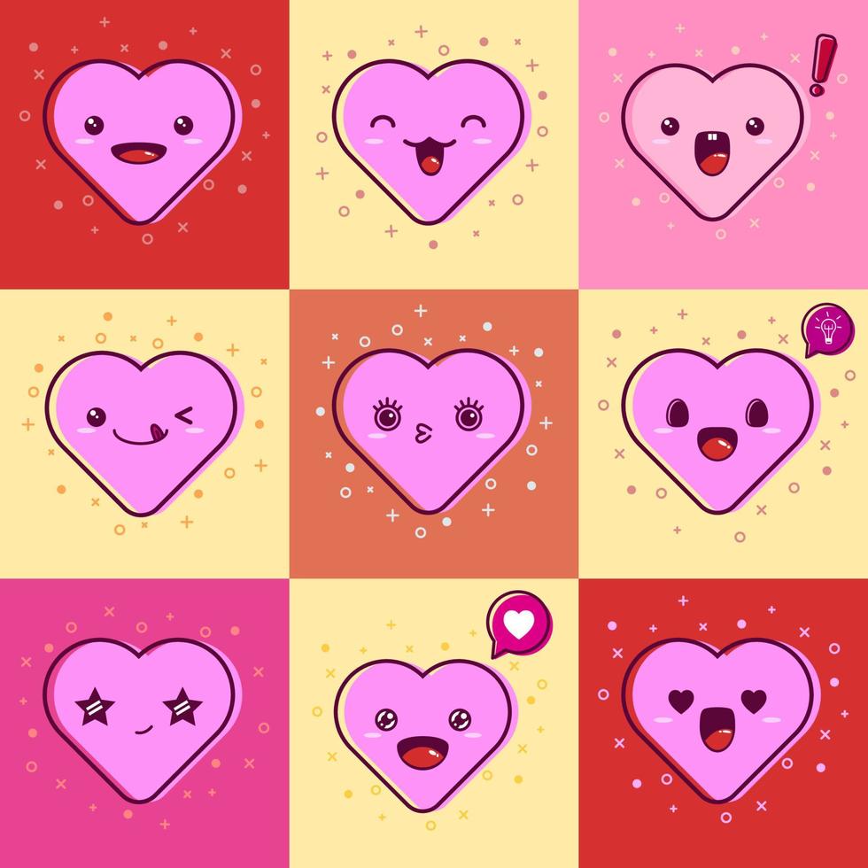 Set of cute heart cartoon emoticon vector. Cute and funny. Eps 10 vector