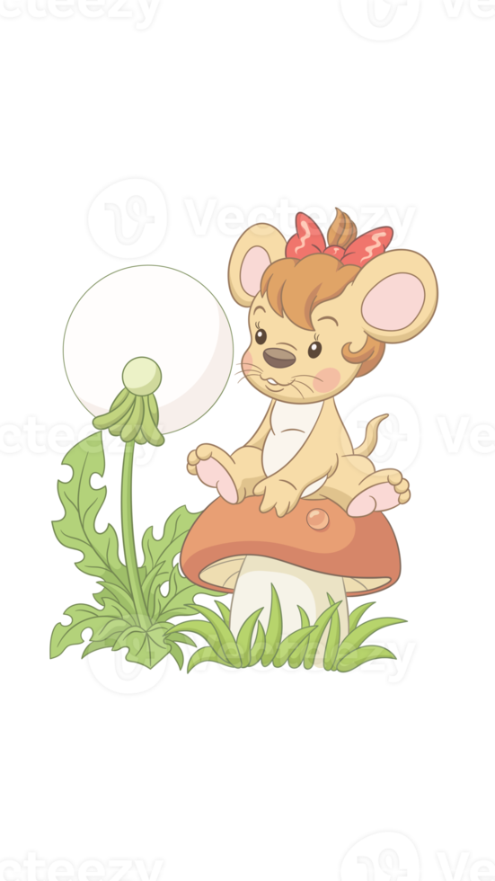 schattig muis en een nieuw geboren bloem png