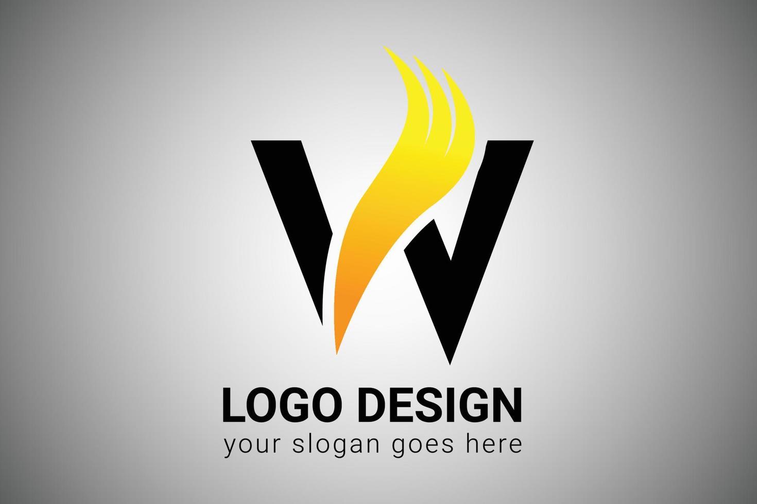 Letter W with Orange gradient color Elegant Minimalist Wing Design. Creative letter Swoosh Icon Vector Illustration.
