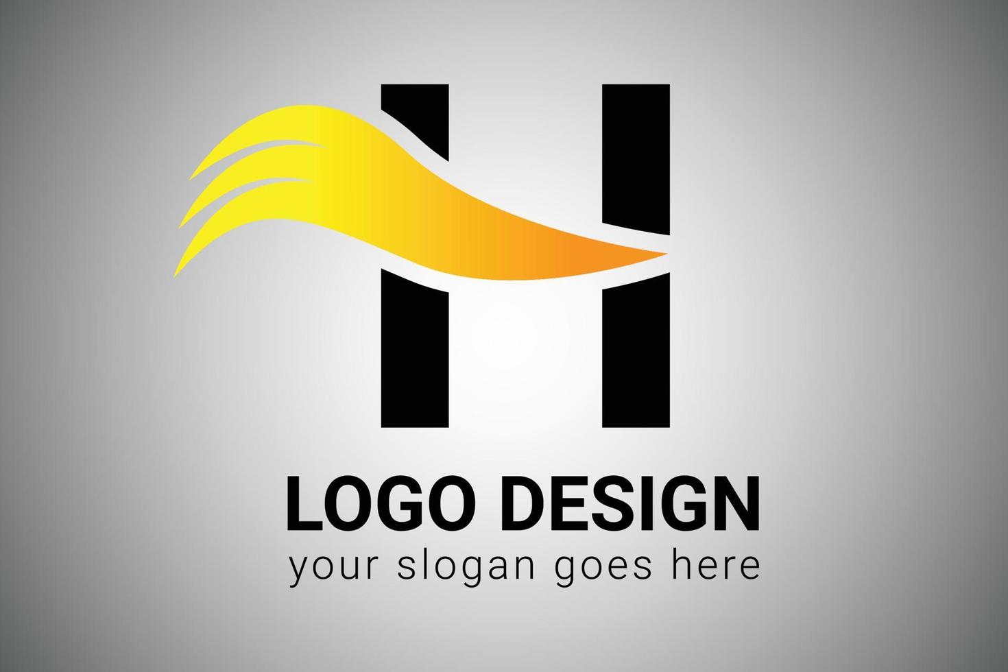 Letter H with Orange gradient color Elegant Minimalist Wing Design. Creative letter Swoosh Icon Vector Illustration.