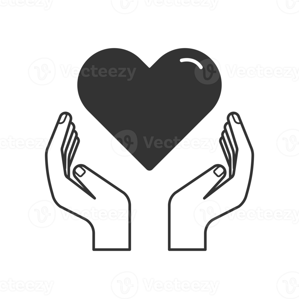 Hands holding a hearth shape icon symbol. Healthcare, volunteering, charity and donation concept png