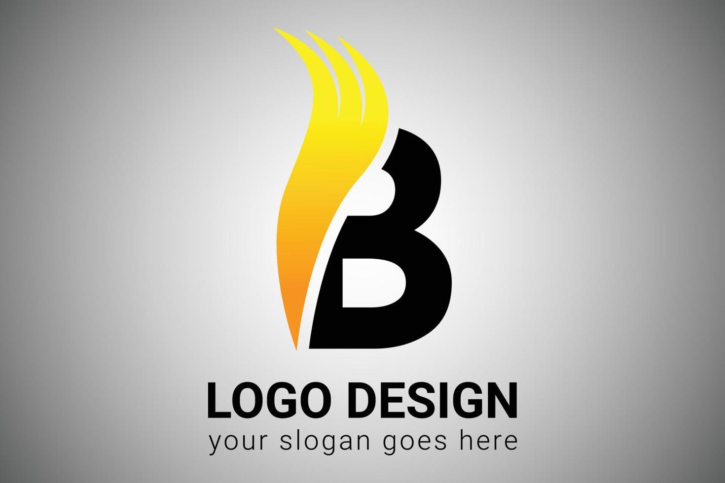 Letter B with Orange gradient color Elegant Minimalist Wing Design. Creative letter Swoosh Icon Vector Illustration.