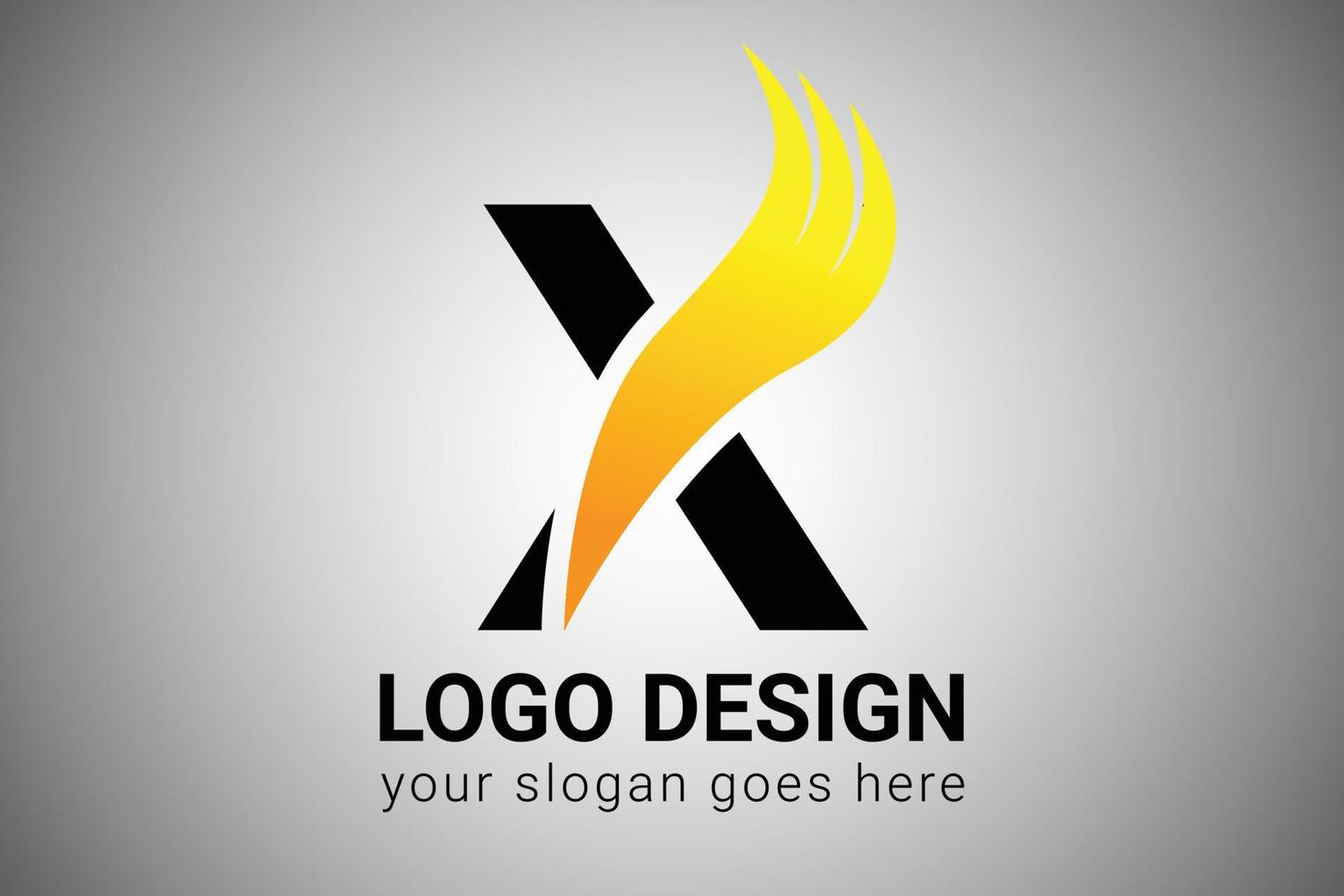Letter X with Orange gradient color Elegant Minimalist Wing Design. Creative letter Swoosh Icon Vector Illustration.