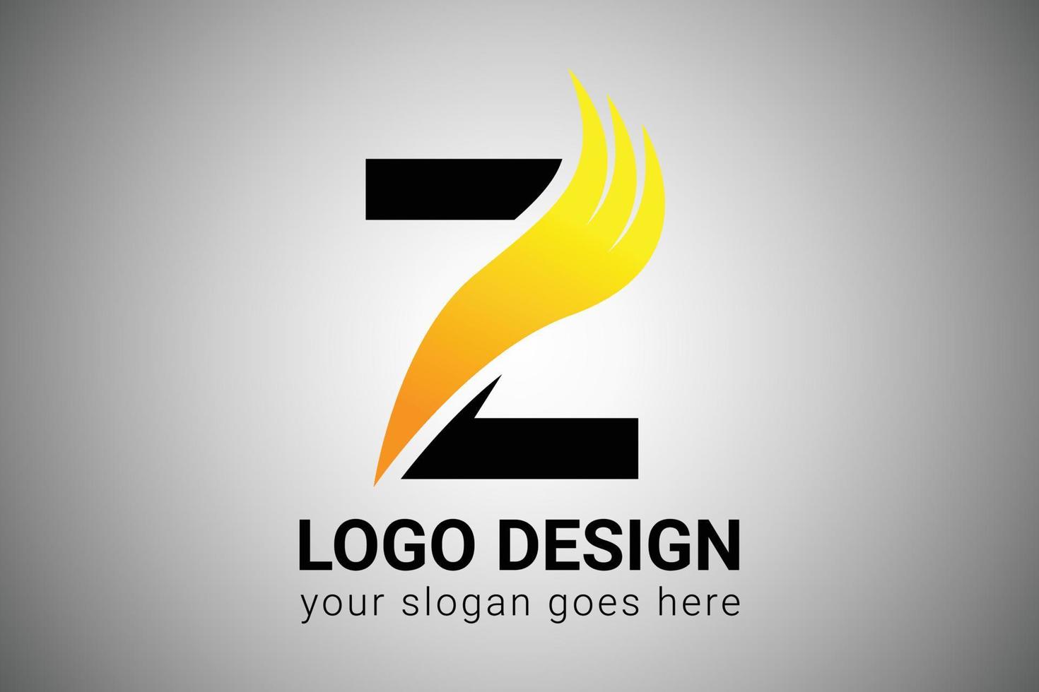 Letter Z with Orange gradient color Elegant Minimalist Wing Design. Creative letter Swoosh Icon Vector Illustration.