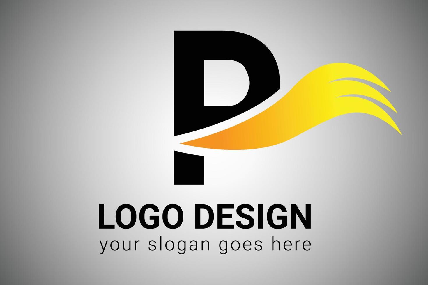 Letter P with Orange gradient color Elegant Minimalist Wing Design. Creative letter Swoosh Icon Vector Illustration.