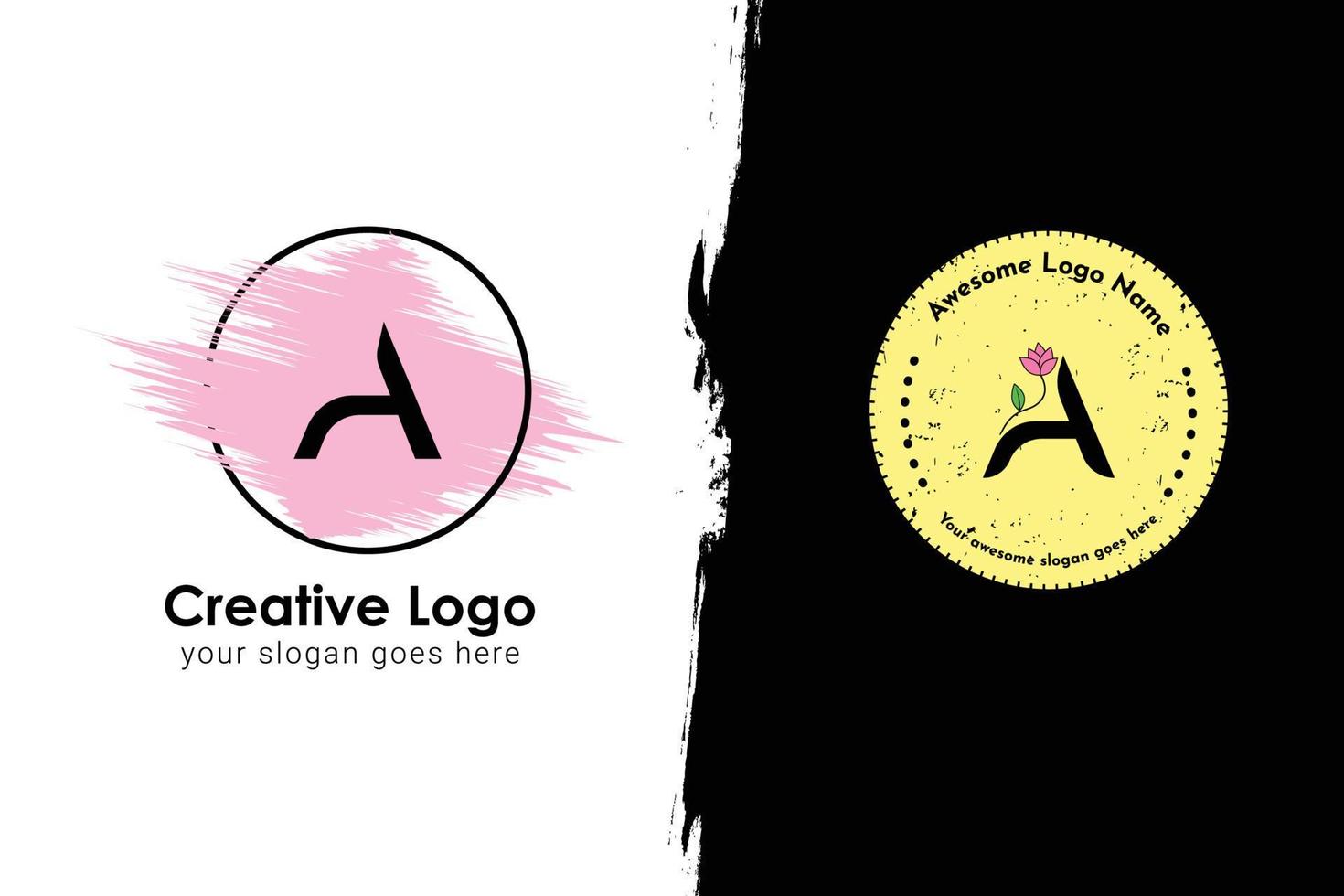 Feminine badge A letter logo. Elegant watercolor background logo with round frame. Beautiful badge for branding and card composition design concept. Letter logo with flower. vector