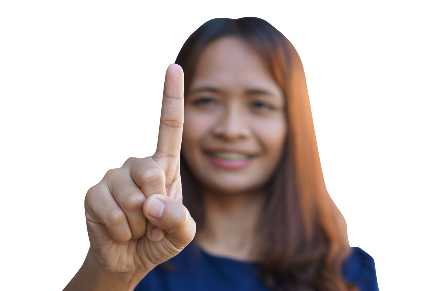 Asian woman finger pressing front button png