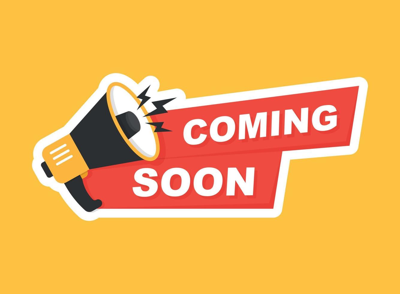 Coming soon banner icon in flat style. Promotion label vector illustration on isolated background. Open poster sign business concept.