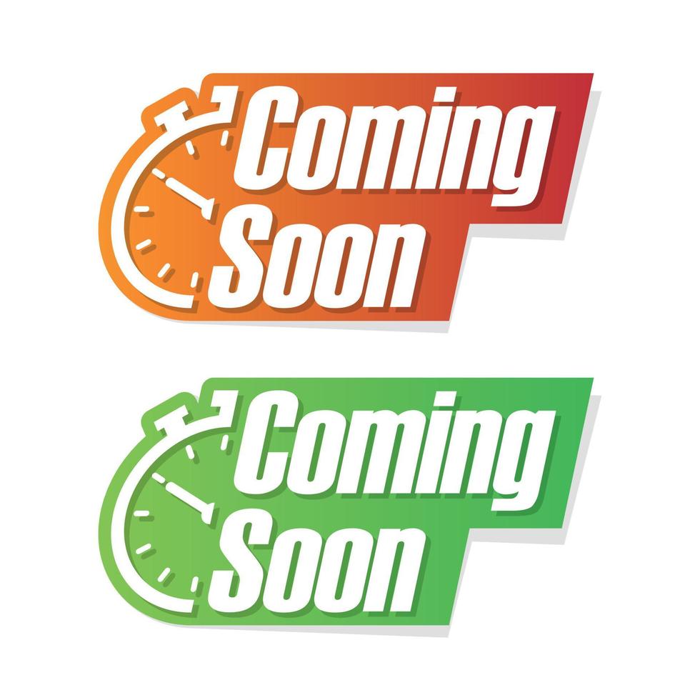 Coming soon banner icon in flat style. Promotion label vector illustration on isolated background. Open poster sign business concept.