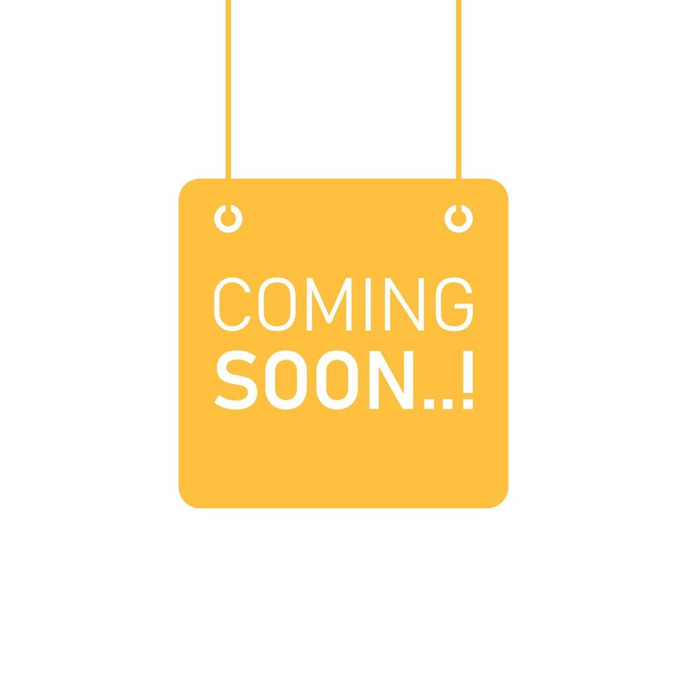 Coming soon banner icon in flat style. Promotion label vector illustration on isolated background. Open poster sign business concept.