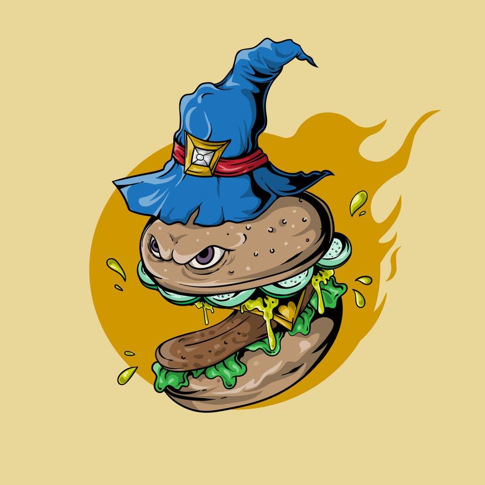 wizard monster burger vector illustration